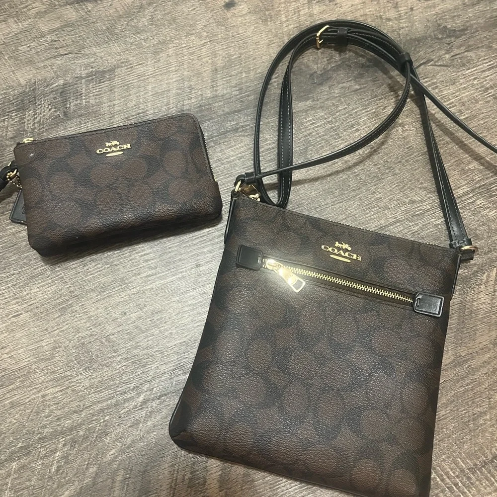 Coach Brown Signature Crossbody with Matching Pouch